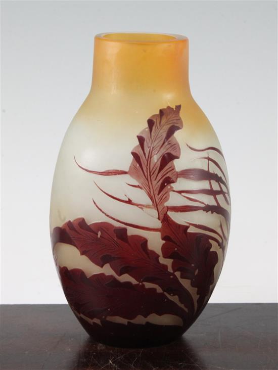 A Galle cameo etched flattened ovoid vase, c.1910, 19cm